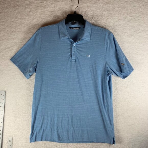 Travis Mathew Mens Blue Polyester Cotton Button Down Golf Polo Shirt Size L 9050 - Picture 1 of 13